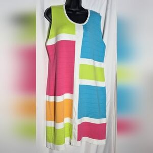 𝅺NWT Parkhurst Knit Sleeveless Midi  Dress Bright Color Block, Spring 🌼| Sz‎ L